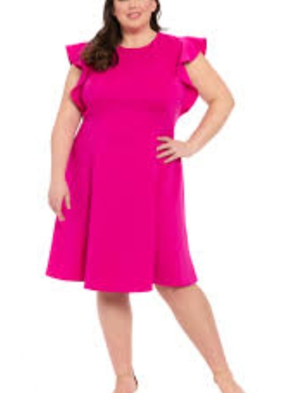 London Times Bright Fuchsia Ruffle Sleeve A-Line Dress